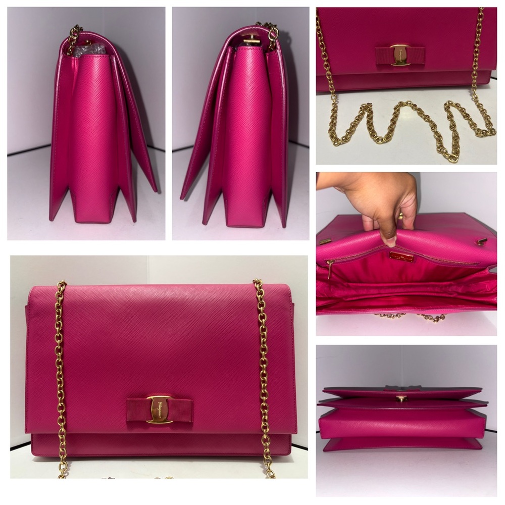 Salvatore Ferragamo Vara Bow Pink Shoulder Bag Leather Women's